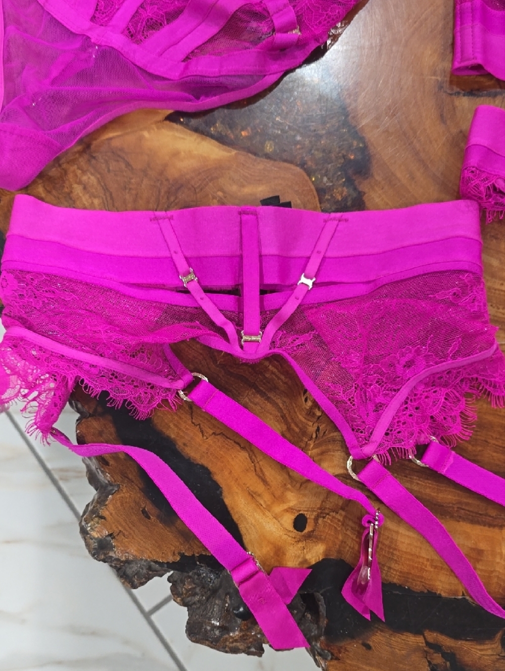 Hot Pink Lace Trim Bodysuit with Garter Straps Its use 3 Little damage - Picture 8 of 14